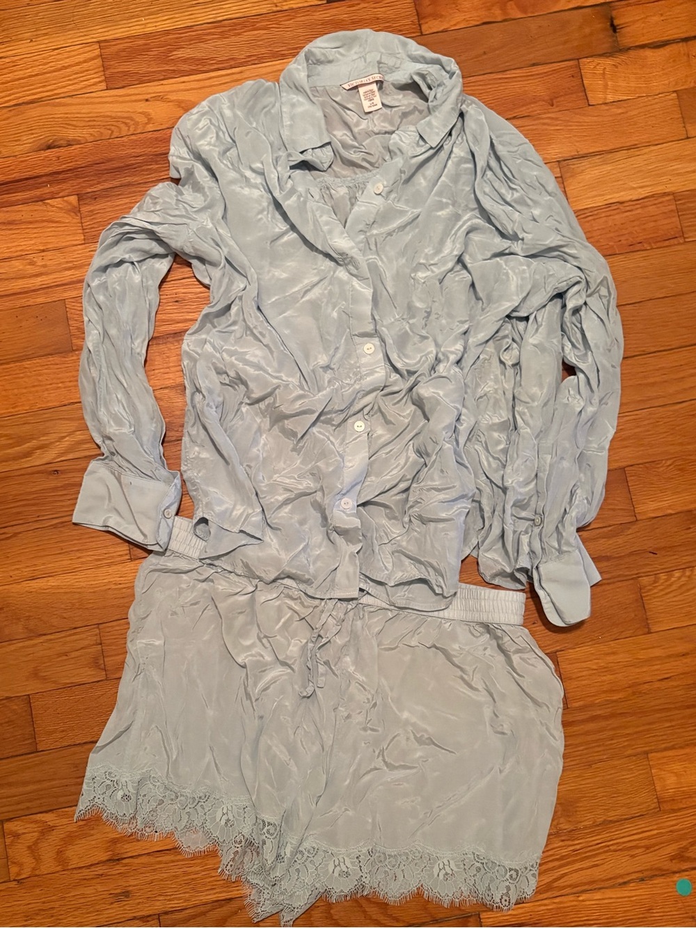 Victoria's Secret Pale Blue satin and Lace-Trim Pajama Set